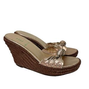 E Made In Italy Leather Jute Platform Wedge Sandals Rose Gold Size 39 8